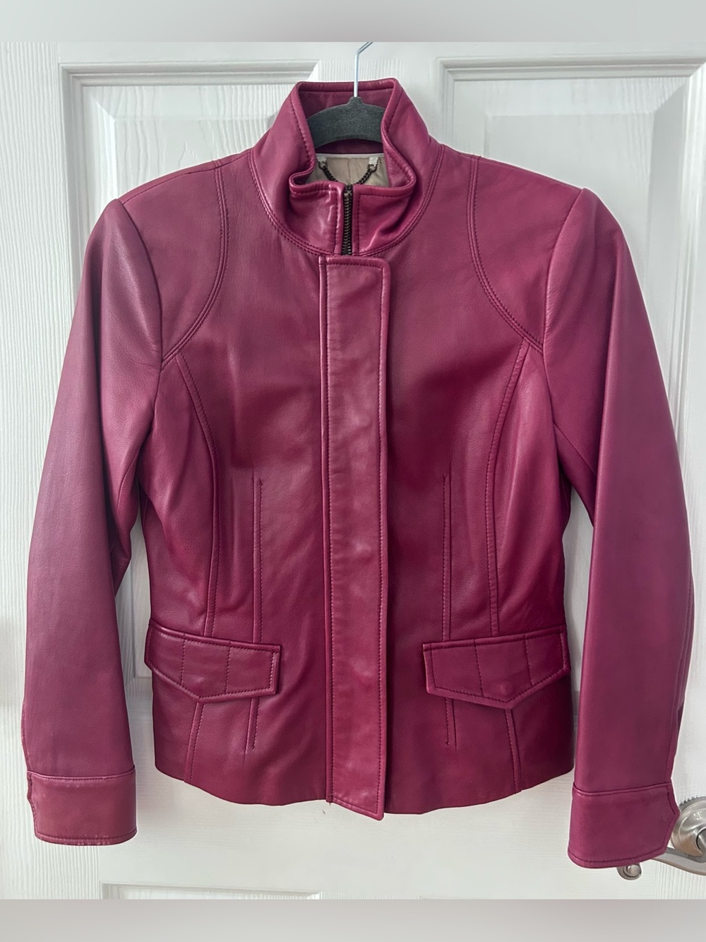 Banana Republic Burgundy Red Soft Leather Zip Jacket